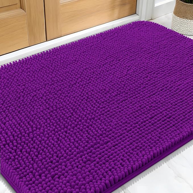 OLANLY Dog Door Mat for Muddy Paws 34x21, Absorbs Moisture and Dirt, Absorbent Non-Slip Washable Doormat, Quick Dry Chenille Mud Mat for Dogs, Entry Indoor Entryway Carpet for Inside Floor, Purple