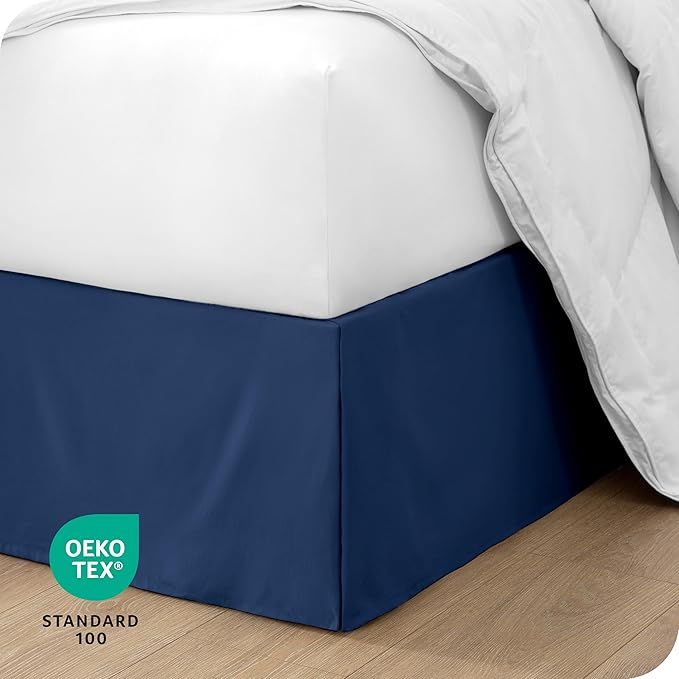 Bare Home Queen Bed Skirt - 15-Inch Tailored Drop Easy Fit - Bed Skirt for Beds - Center & Corner Pleats (Queen, Dark Blue)