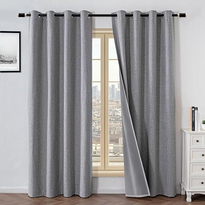 100% Blackout Curtains 72 Inch Length 2 Panels Set, Black Out Curtains for Living Room, Light Grey Thermal Insulated Grommet Drapes Bedroom Luxury Decor Privacy(52W × 72L inch, Light Grey)