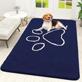 OLANLY Dog Door Mat for Muddy Paws 59x35, Paw Print Design, Absorbs Moisture and Dirt, Absorbent Non-Slip Washable Doormat, Quick Dry Chenille Mud Mat for Dogs, Entry Indoor Entryway Carpet, Navy Blue