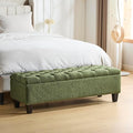 GDFStudio Boucle Storage Ottoman Bench with Button Tufting, 50.75” Upholstered Entryway Bench with Hidden Storage, Soft Close Lid, Rubberwood Legs, Extra Seating for Bedroom, Living Room – Green