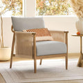 CHITA Braid Accent Chair, Modern Armchair with Solid Wooden Armrest for Living Room and Bedroom, Boho Reading Chair, Light Grey