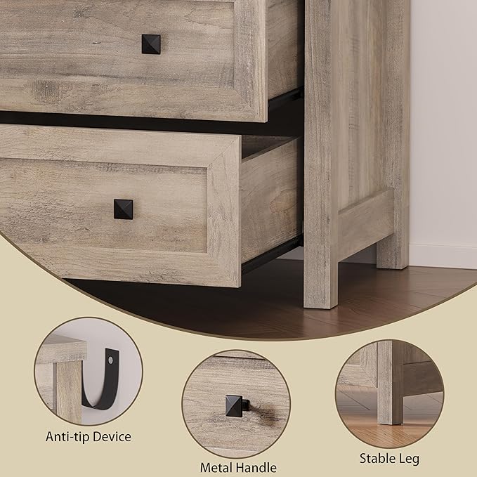 3-Drawer Dresser, Small Wooden Chest of Drawers with Metal Knobs, Water-Resistant Top, Storage Organizer with Anti-Tip Kit for Bedroom, Nursery, Living Room