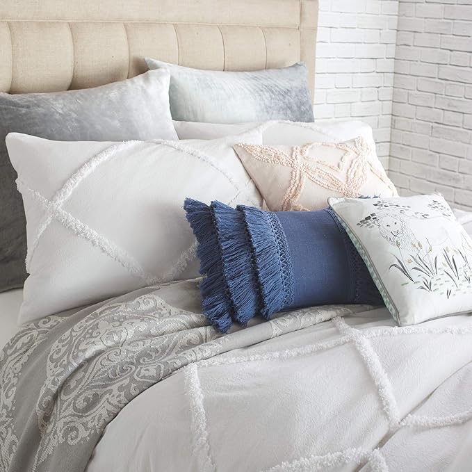 Chenille Lattice 100% Cotton Duvet Cover, Full/Queen, White