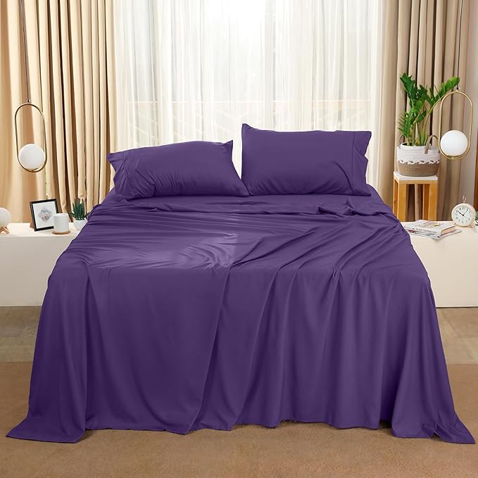 Utopia Bedding King Sheet Set – 4 Piece Bed Sheets for King Size Bed, Soft and Breathable Microfiber, Includes 1 Fitted Sheet, 1 Flat Sheet and 2 Pillowcases (Egg Plant)