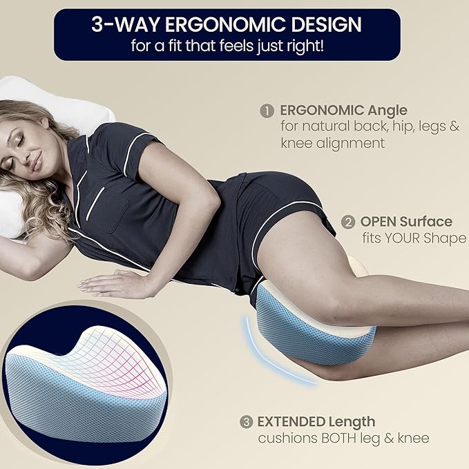 Contour Legacy Cool Leg & Knee Foam Support Pillow for Side Sleepers Soothing Relief for Back, HIPS, Knees, Joints, Nerves & Muscles (2 Pack, Cooling)