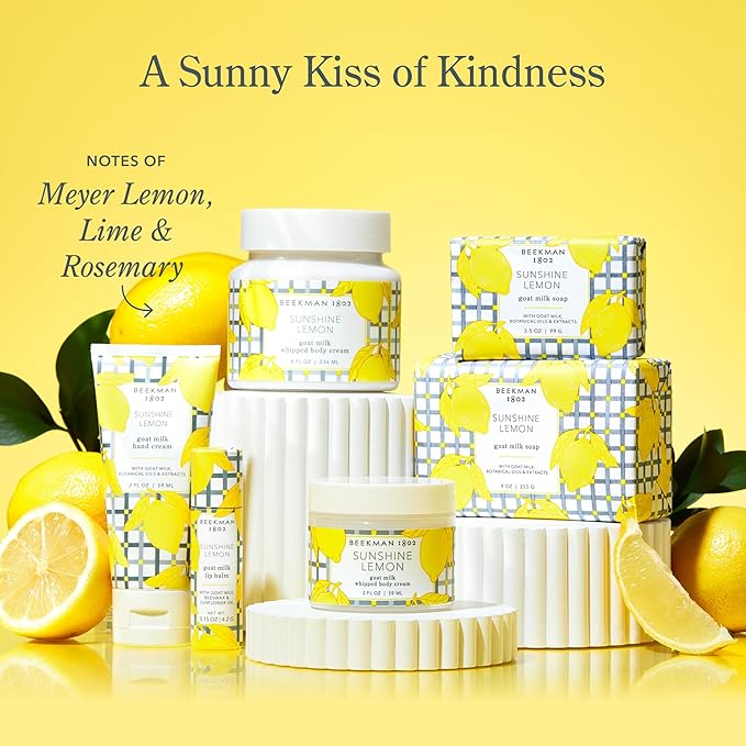 Beekman 1802 Sunshine Lemon Whipped Body Cream - Scented - 8 oz - Moisturizes, Soothes, & Softens - With Coconut Oil and Mango Seed Butter - No Irritation - Good for Sensitive Skin