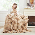 Cozy Bliss Faux Fur Throw Blanket for Couch, Cozy Warm Plush Striped Blanket for Sofa Bedroom Living Room, 60 * 80 Inches Tie-dye Khaki