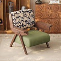 Accent Chair Mid Century Modern Chair, Velvet Upholstered Lounge Arm Chair with Solid Wood, Cozy Reading Chair for Living Room, Bedroom, Balcony (Feather Print, Single Chair)
