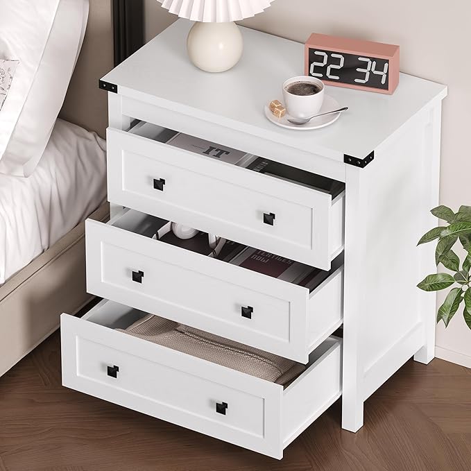 3-Drawer Dresser, Small Wooden Chest of Drawers with Metal Knobs, Water-Resistant Top, Storage Organizer with Anti-Tip Kit for Bedroom, Nursery, Living Room