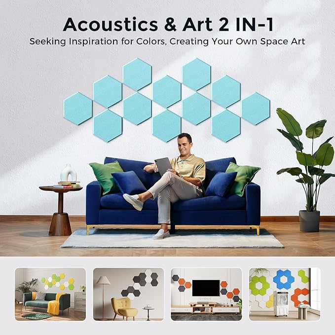 Self-Adhesive Acoustic Panels [390 lbs/yd³ Ultra-High Density], 2nd Generation Sound Absorbing Panel, Professional Level Sound Panel, Polyester Soundproof Foam [Size L, Light Sky Blue]