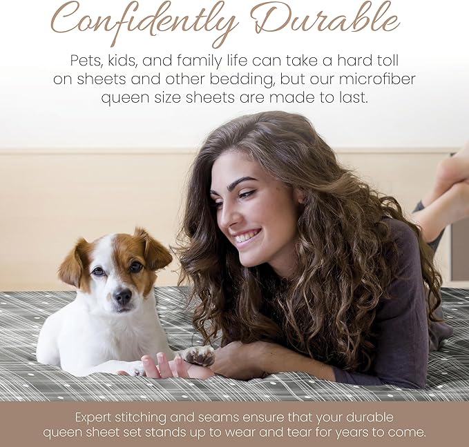 Linen Market Double-Brushed Patterned Microfiber Queen Sheet Set 4 Piece – Oeko-TEX Certified Ultra Soft & Wrinkle-Free - 16" Deep Pocket Sheets - Easy Care Queen Size - Polka Dot Gray