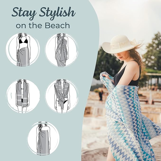 Premium Turkish Beach Towel – 100% Cotton, Quick Dry, Sand Free, Oversized Beach Towel 35”x 67” – Ideal for Travel, Pool, and Beach, – Zig Zag Blue