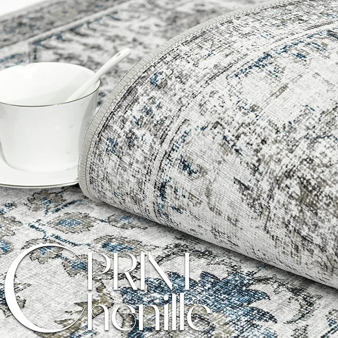 jinchan Kalen Runner Rug 3x10 Washable Hallway Rug Vintage Indoor Thin Retro Floor Cover Floral Country Lightweight Non Slip Carpet for Entryway Bathroom Kitchen Bedroom Living Room Stairway Blue
