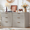 LEYAOYAO Fluted Farmhouse Nightstand Set of 2 with Charging Station, 23" Wide 3 Drawers Night Stand,LightGrey Dresser for Bedroom,Bed Side Table Chest of Drawers,Wood End Table for Living Room