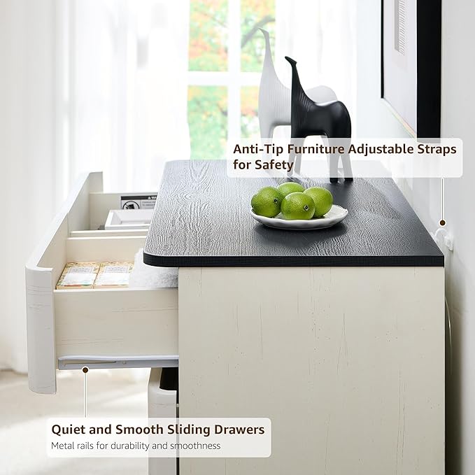 ACCOHOHO 6 Drawer Dresser for Bedroom, 42 Inch Tall Modern Chest of Drawers, Push-to-Open Wood Storgae Organizer with Large Drawers for Bedroom, Living Room, Hallway,Off White