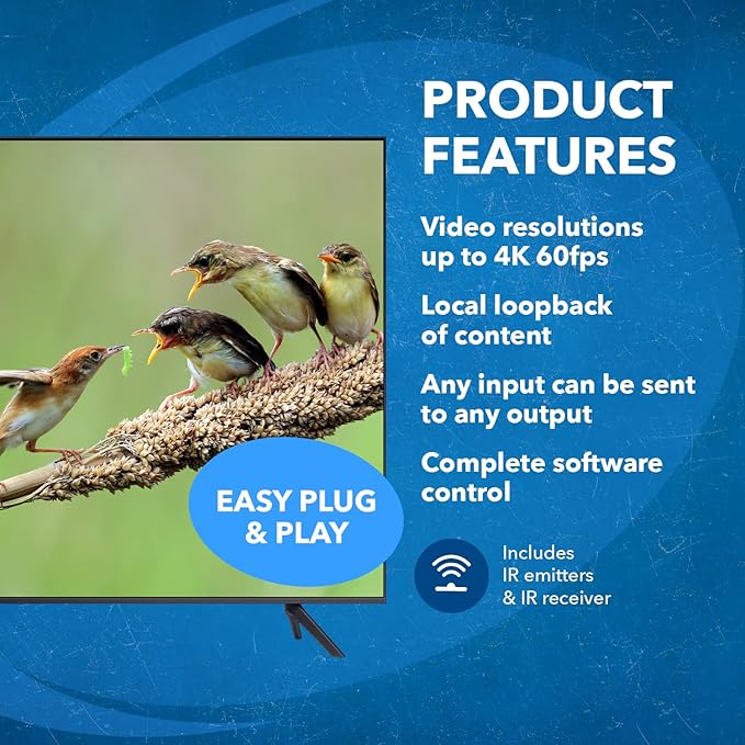 OREI Professional 4K 4x4 HDMI Extender Matrix - HDBaseT UltraHD 4K @ 60Hz 4:2:0 Over Single CAT5e/6/7 Cable with HDR Switcher & IR Control, RS-232 - Up to 230 Ft - Loop Out - 4 Receivers Included