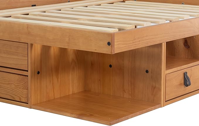 memomad Bali Storage Platform Bed with Drawers (Queen Size, Oak Brown Wood)