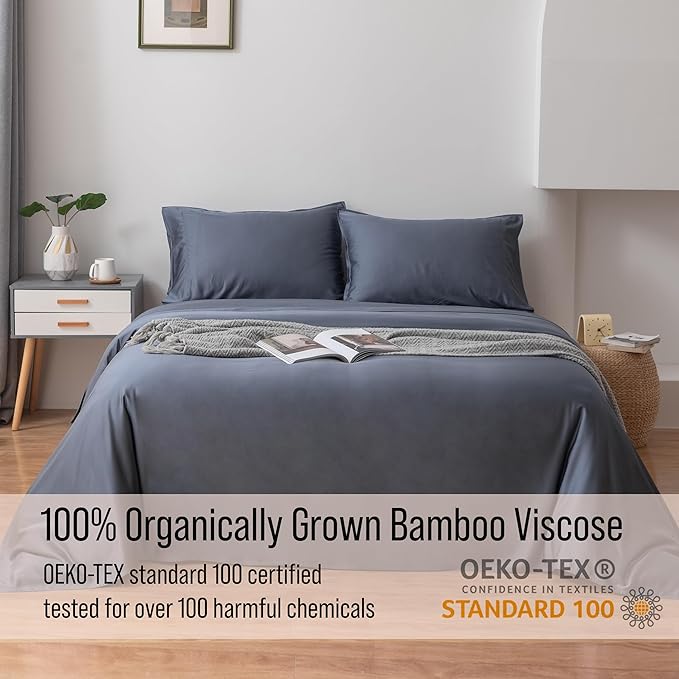 Bella Coterie Luxury Bamboo Viscose Full Size Sheet Set | 100% Organically Grown | Ultra Soft | Cooling for Hot Sleepers | 18" Deep Pocket [Slate Blue]