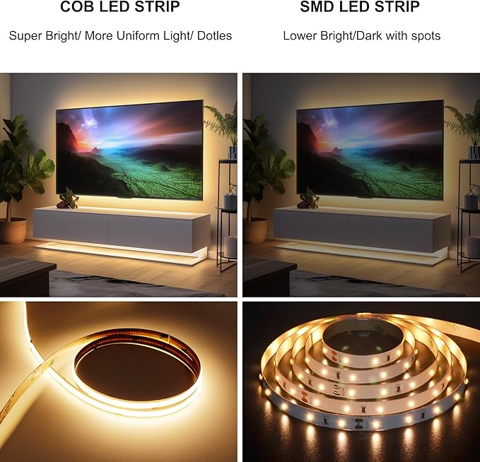 COB LED Strip Lights with RF Remote, 24V 32.8ft Warm White Dimmable LED Light Strips, High Bright 2700K LED Lights with Power Supply for Room, Kitchen, DIY Home Decoration