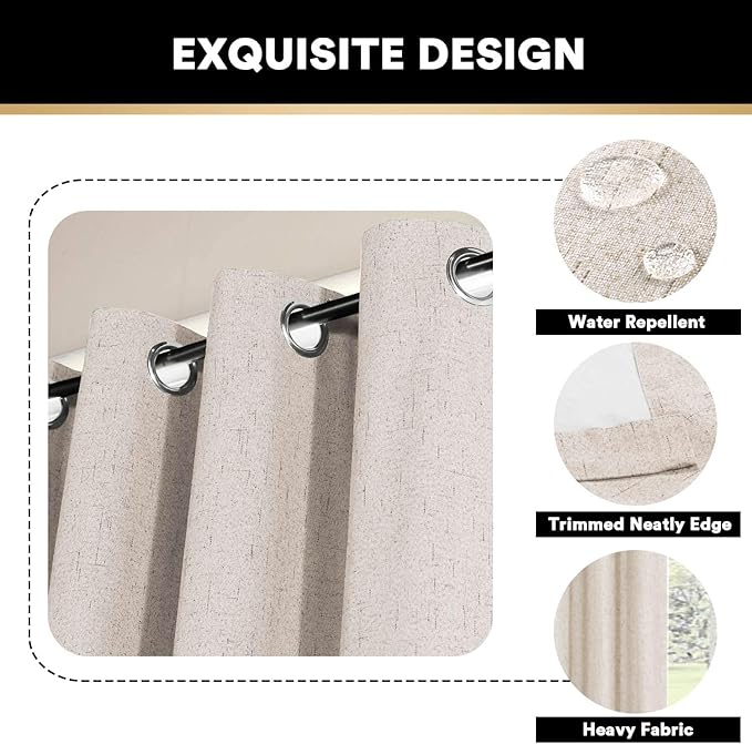 PrinceDeco 100% Blackout Curtains for Living Room Sliding Door Curtain Blackout Curtains 96 Inches Long Patio Drapes for Sliding Door Thermal Insulated Curtain,W100 X L96 Inch, Natural