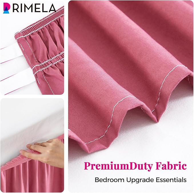 RIMELA Dusty Red Bed Skirt Queen Size 15 Inch Drop, Wrap Around Elastic Bedskirt, Dust Ruffle for Adjustable Bed Base Machine Washable Easy to Install Bed Skirts