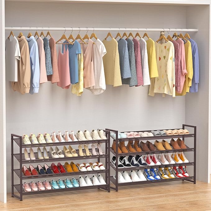 Large Shoe Rack 8 Tier Shoe Organizer, Heavy Duty Metal 4-Tier Stackable Shoe Storage Vertical Shoe Rack for Closet Front Door Entrance, Up to 50 Pairs, 44.8" W x 11.4" D x 56.7" H, Bronze