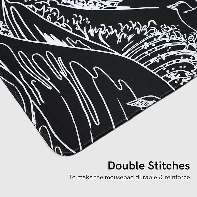 Large Gaming Mouse Pad for Desk,Kanagawa XXL Mouse Pad 35.4x15.7 Inch,Waterproof Desk Pad,Non-Slip Rubber Base Mice Pad,Keyboard Pad Computer Mat,Black Mouse pad