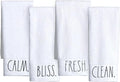 Rae Dunn Hand Towels, Embroidered Decorative Hand Towel for Kitchen and Bathroom, 100% Cotton, White- Fresh/Clean/Calm/Bliss, 16"x 28"