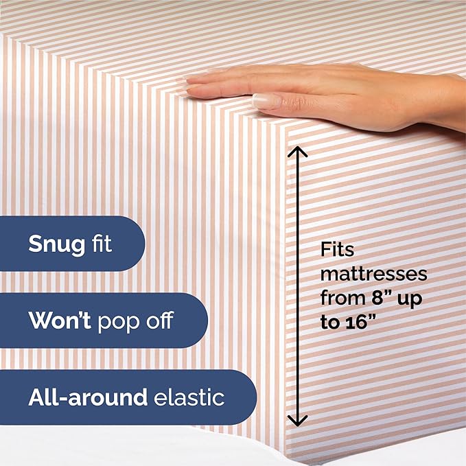 King Size 4 Piece Sheet Set - Comfy Breathable & Cooling Sheets - Hotel Luxury Bed Sheets for Women & Men - Deep Pockets, Easy-Fit, Soft & Wrinkle Free Sheets - Blush Stripes Oeko-Tex Bed Sheet Set
