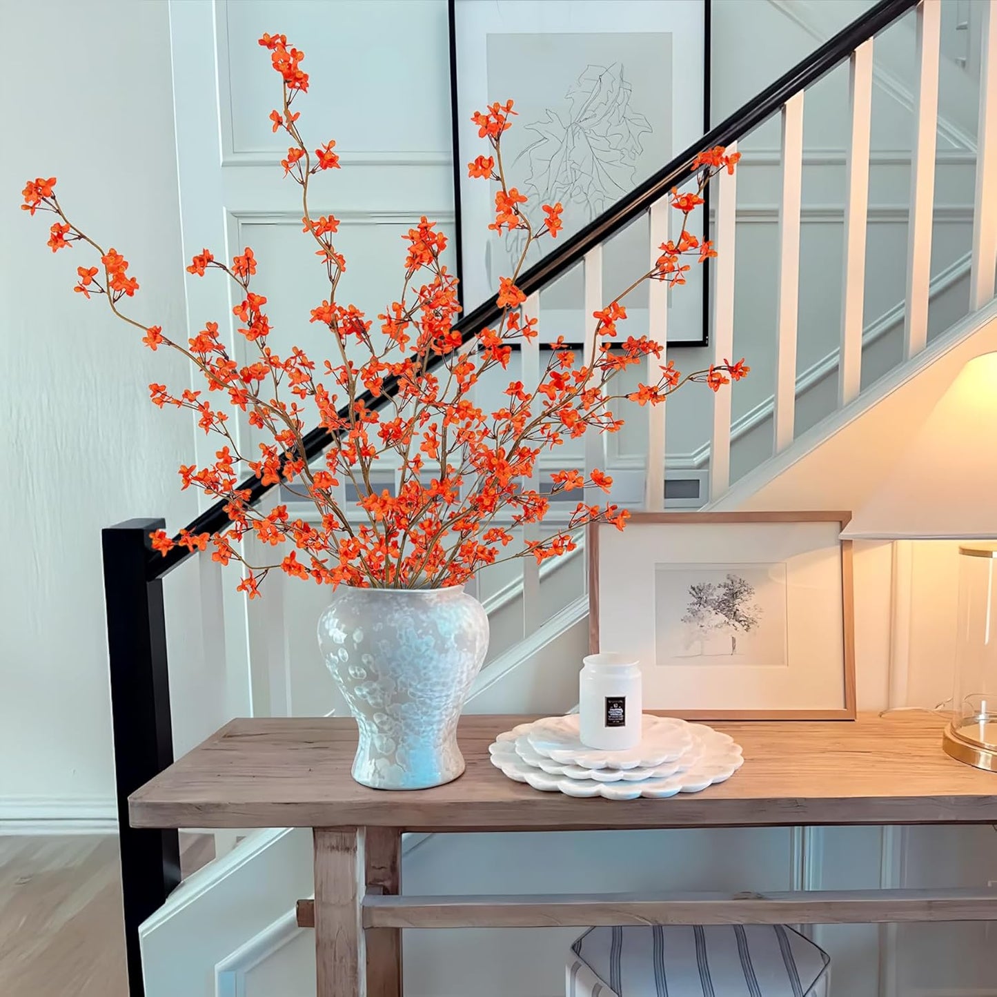 4Pcs Fake Flowers Blossom Branches Artificial Flowers for Indoor Decor, Faux Long Stem Realistic Indoor Plants for Vase Wedding Home Office Bedroom Party Table Centerpieces Decor