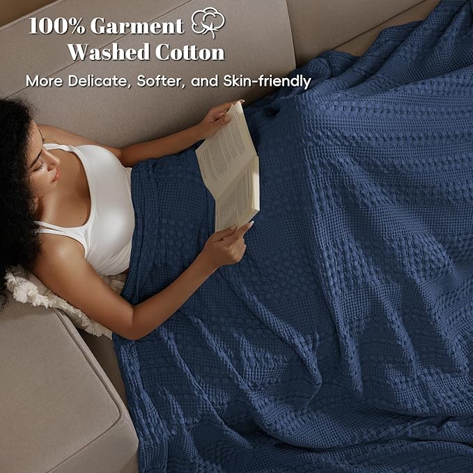 PHF 100% Cotton Waffle Weave Blanket Oversized King for Bed 120"x120"- Giant Big Lightweight Blanket 10'x10' for Bed Sofa - Aesthetic Extra Large Washed Cotton Soft Blanket - Black