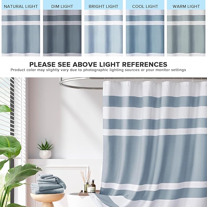 Madison Park Shower Curtain Spa Waffle Weave Stall Shower Curtain for Bathroom 3M Scotchgard Moisture Management, Spa Quality Modern Shower Curtains for Bathroom, Stall 36x72'' Blue