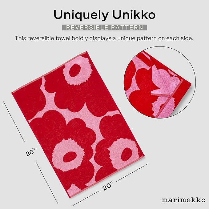 MARIMEKKO Unikko Terry Cotton Hand Towel (Red) – Floral Patterned Hand Towels – 28 in x 20 in