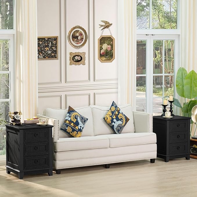 Bedroom Dresser and Nightstand Sets 4 Piece, Farmhouse 6 Drawers Dresser & 40.5" Tall Chest of Drawers, 18" Nightstands Set of 2, 54" Wide Furniture Dressers for Bedroom, Living Room, Black