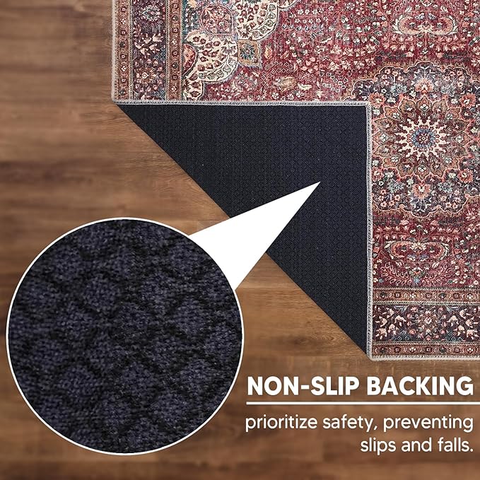 Keen Home Design 2x10 Rug - Machine Washable Runner Rug with Non-Slip Backing, Ideal for Hallway, Entryway, Kitchen, Laundry Room - Vintage, Easy Clean, Durable, Low Pile - (2'6" x 10')