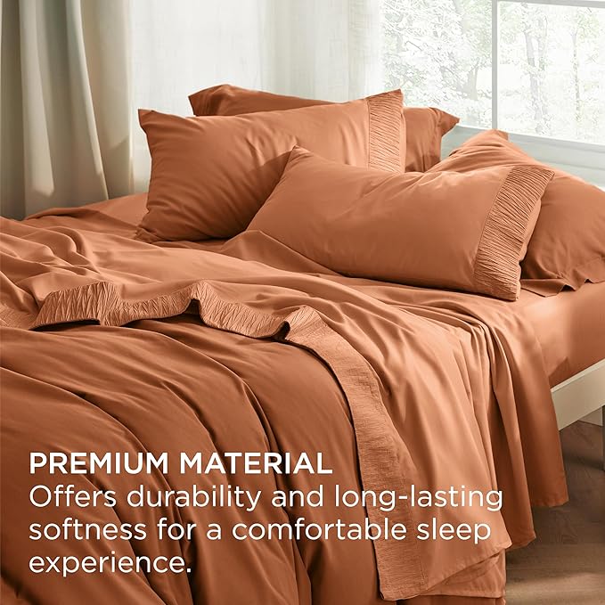 Bedsure Queen Sheet Set - 4 Pieces Soft Queen Size Sheets - Breathable & Cooling - Hotel Luxury - Easy Care Polyester Microfiber Bedding for Women, Men, Terracotta