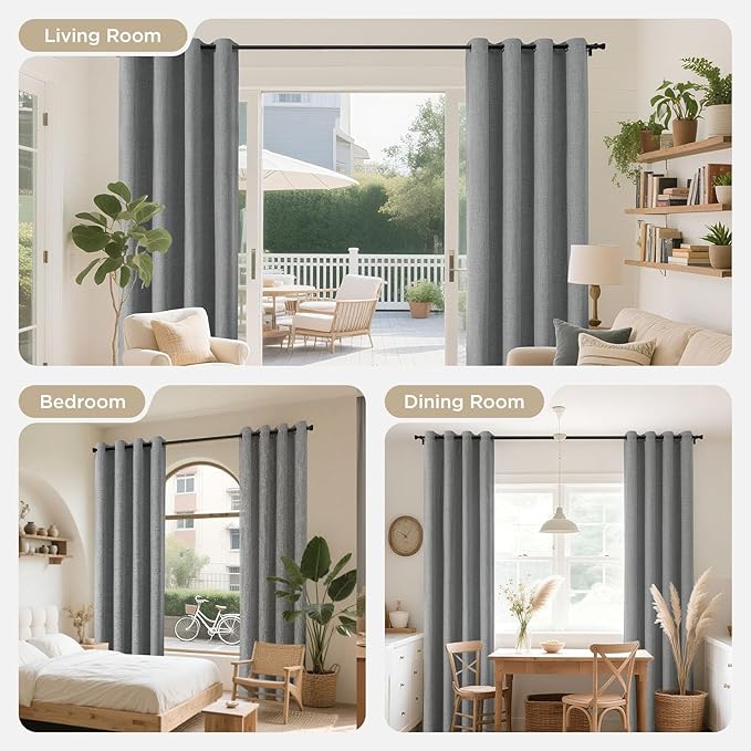 Joydeco Light Grey Blackout Curtains 84 Inches Long, Curtains 84 Inch Length 1 Panel for Bedroom, Thermal Insulated Linen Black Out Curtains with Grommets(100x84, Light Grey)