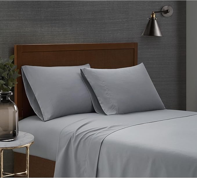 LONDON FOG Garment Washed Solid Sheet Set Grey Microfiber 4-Piece Queen Sheet Set, Solid Themed, Deep Pocket, Adult and Teen, Oeko-TEX Certified