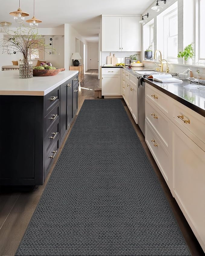 Color&Geometry Door Mat 26" x95, Front Door Mat Indoor Rugs for Entryway, Non Slip Washable Low-Profile Inside Doormat, Entry Mat Entry Rug Door Mats Indoor Entrance, Grey (Rolled-up NO Creases)