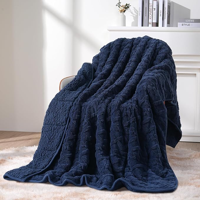Topblan Weighted Blanket for Adults 20 lbs, Soft Cozy Warm Weighted Throw Blanket with Dual Sided Sherpa, Fuzzy Fluffy Adlut Heavy Blanket for Sleeping and Relaxing, Navy Blue, 60 x 80 inches