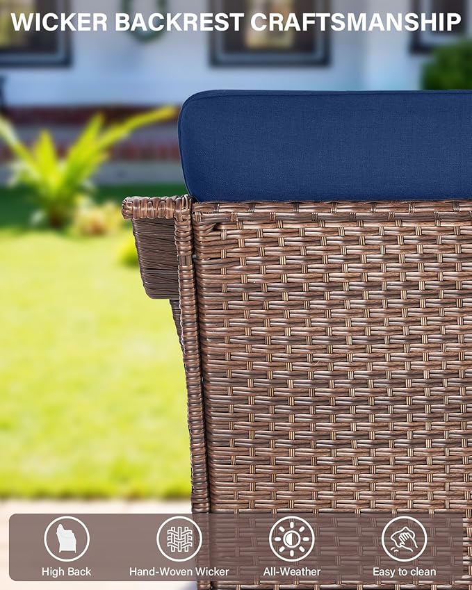 Belord High Back Wicker Outdoor Furniture - 8-Piece Patio Conversation Set with Swivel Rocker Glider Patio Chairs Set of 2 and Rattan Couch, Coffee Table and Ottoman for Lawn Backyard Porch Garden