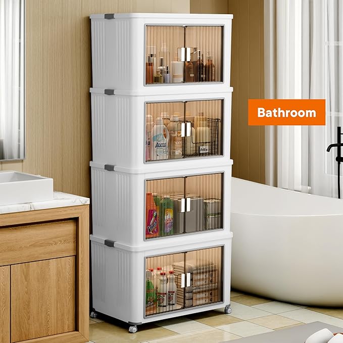 5 Tier 540 Qt Storage Bins with Lids - Stackable Storage Bins, Large Plastic Storage Boxes for Toy, Closet, Open Front Storage Bin with Wheels Suitable for Garage, Bedroom, Living Room, Camping