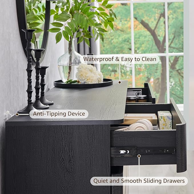 ACCOHOHO 8 Drawer Dresser for Bedroom, 52 Inch Wide Modern Chest of Drawers, Push-to-Open Wood Storgae Organizer with Large Drawers for Bedroom, Living Room, Hallway, Black
