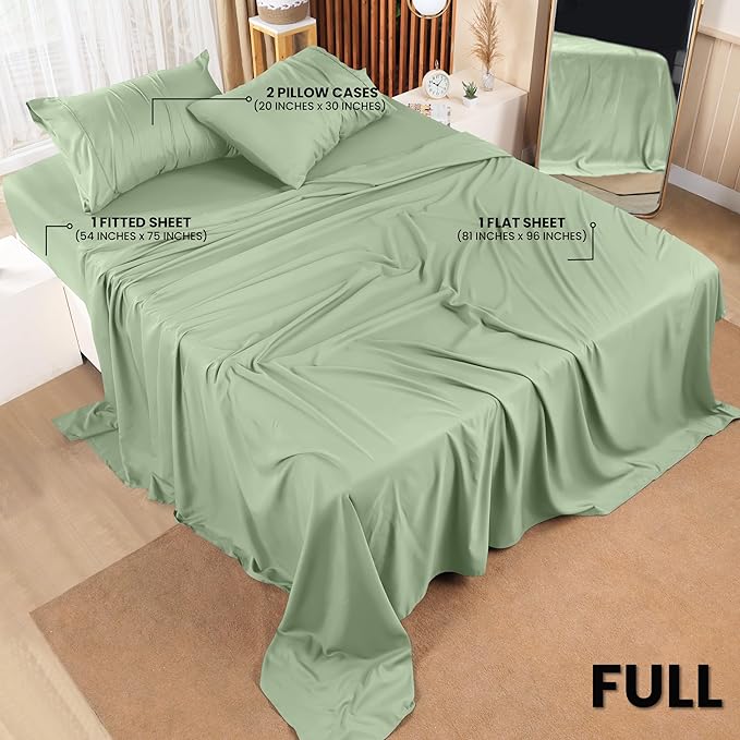 Utopia Bedding Full Sheet Set – 4 Piece Bed Sheets for Full Size Bed, Soft and Breathable Microfiber, Includes 1 Fitted Sheet, 1 Flat Sheet and 2 Pillowcases (Sage)