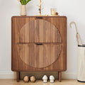 Turtle&Myrtle Modern Shoe Storage Cabinet for Entryway, Narrow Shoe Organizer Cabinet, 2-Tier Flip Down Drawers, Small Freestanding Hidden Wood Slim Shoe Rack,Round Fluted Pattern (Walnut)