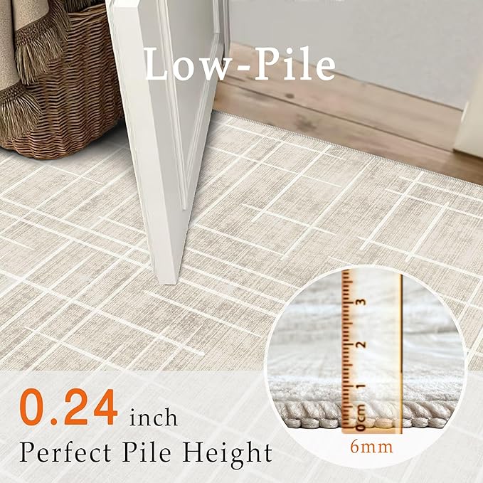 5x7 Area Rugs - Ultra-Thin Washable Rug with Non-Slip Backing, Ideal for Living Room, Bedroom, Kitchen Floor Beige Carpet - Modern Neutral Style, Easy Clean, Durable, Low Pile Rug