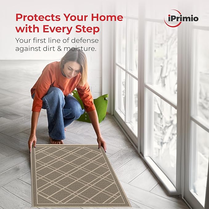 SlipToGrip Universal Door Mat, Plaid Design - Taupe, 35 x 23 - Anti Slip, Durable & Washable, Outdoor & Indoor Floor Welcome Mat Door Mat Entry Rug for Garage, Patio, Front Door, Dust Absorbent