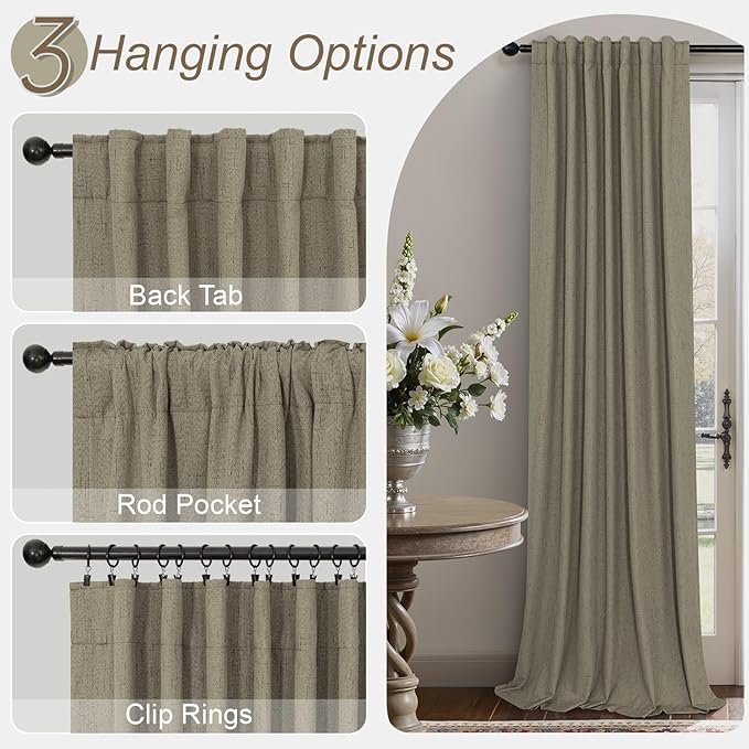 Pitalk Taupe Blackout Curtains 84 Inches Long for Bedroom 2 Panel Burg Linen Textured Room Darkening Drapes Thermal Insulated Dark Brown Curtains for Living Room Window Modern Farmhouse 84 Inch Length
