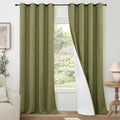 Linen Blackout Curtains 90 Inch Long, Olive Green Extra Long Curtains for Bedroom Living Room Modern Farmhouse, Thermal Light Blocking Faux Linen Energy Save Drapes Each 52x90 Inch 2 Panels